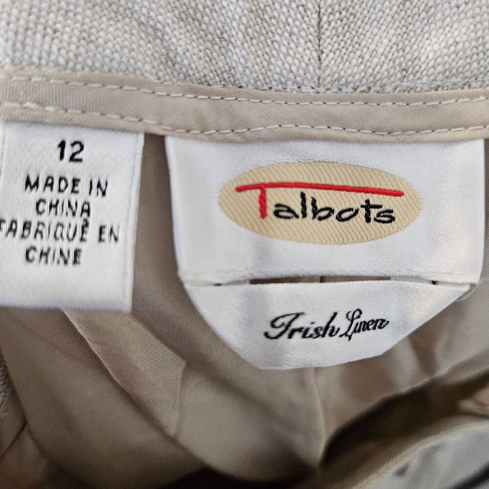 Talbots Irish Linen Cream Natural Tan Pants Suit Size 10/12 - Picture 7 of 8